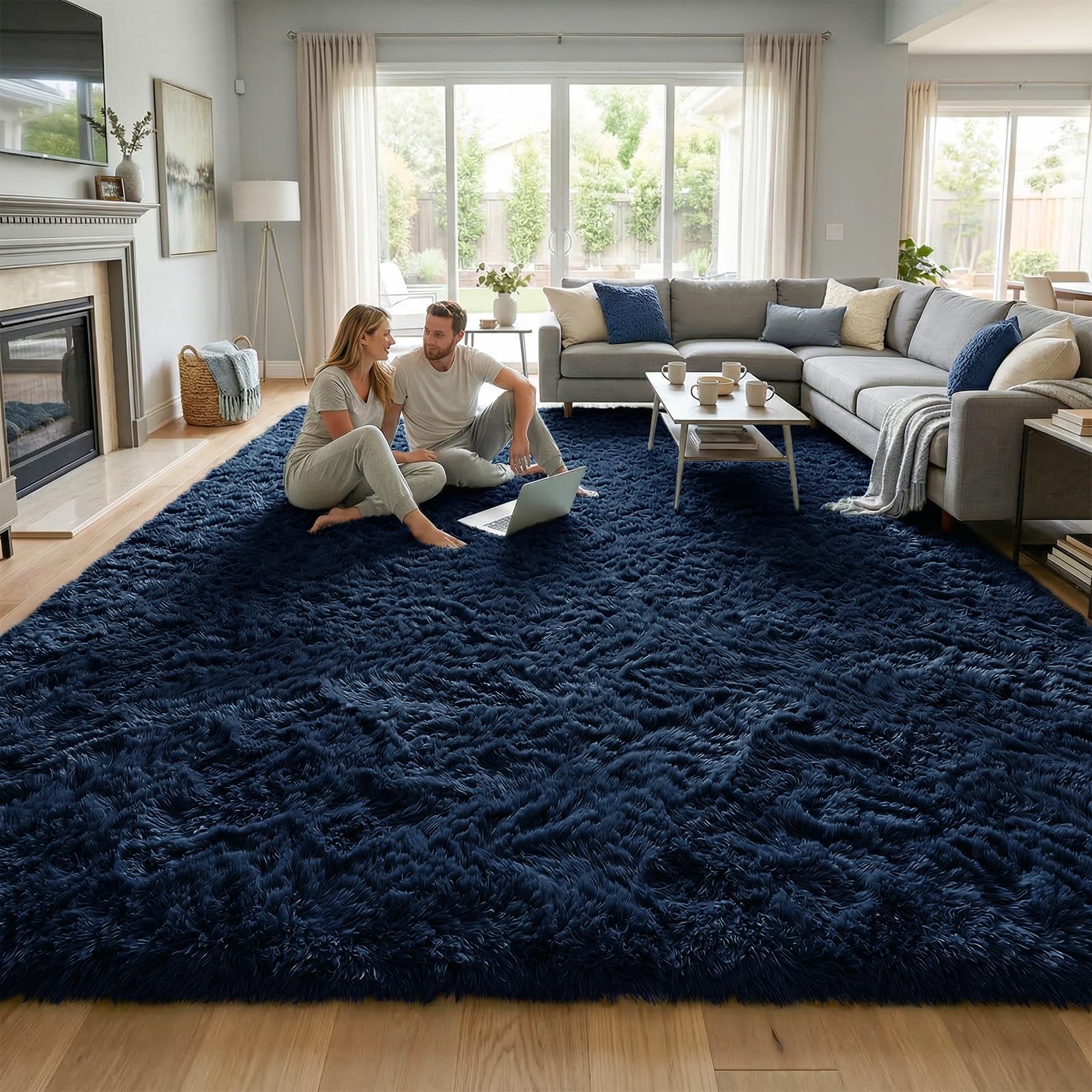Amazon.com: DweIke Fluffy Navy Blue Rugs for Bedroom Living Room